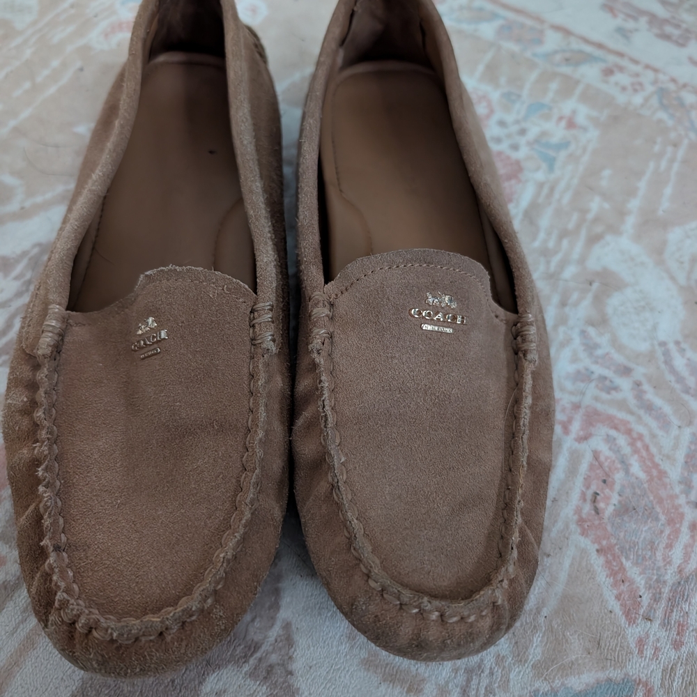 Coach Women's Suede Moccasin Loafers in Taupe